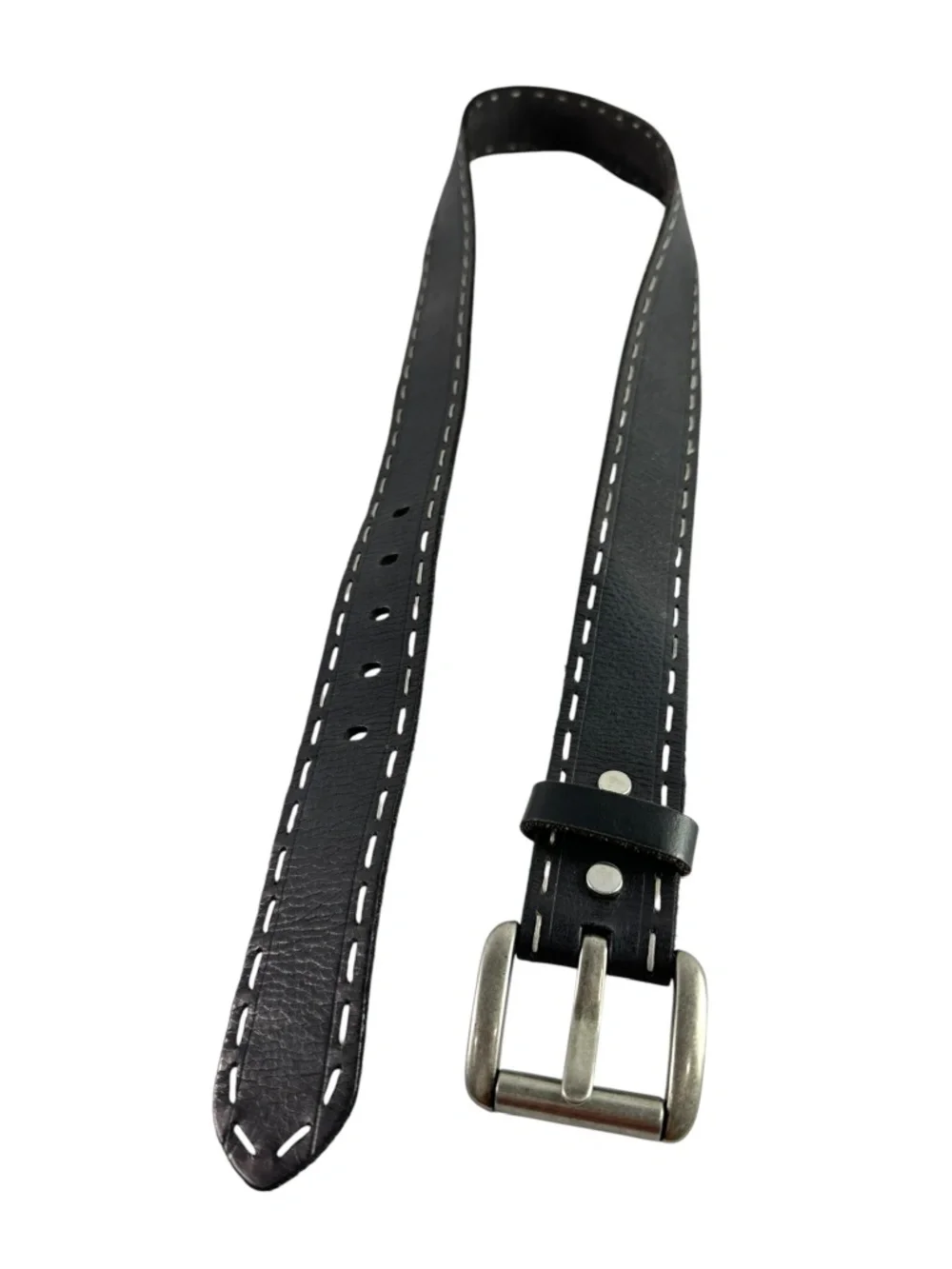 Genuine Vintage LUCKY BRAND Black Leather Belt Thick Stitch 36 Men's